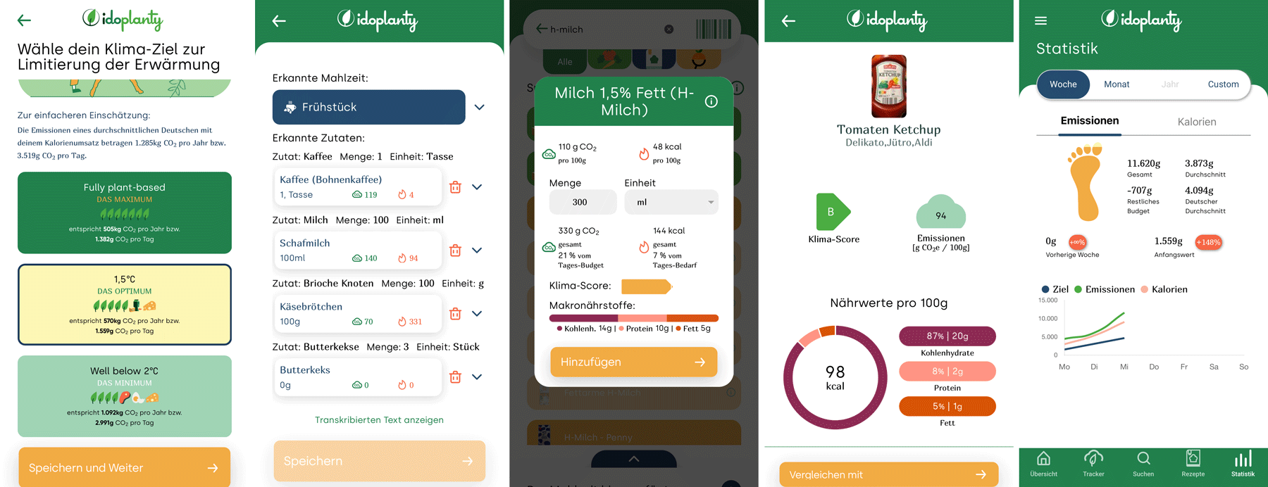 Screenshots verschiedener Funktion der App "idoplanty"