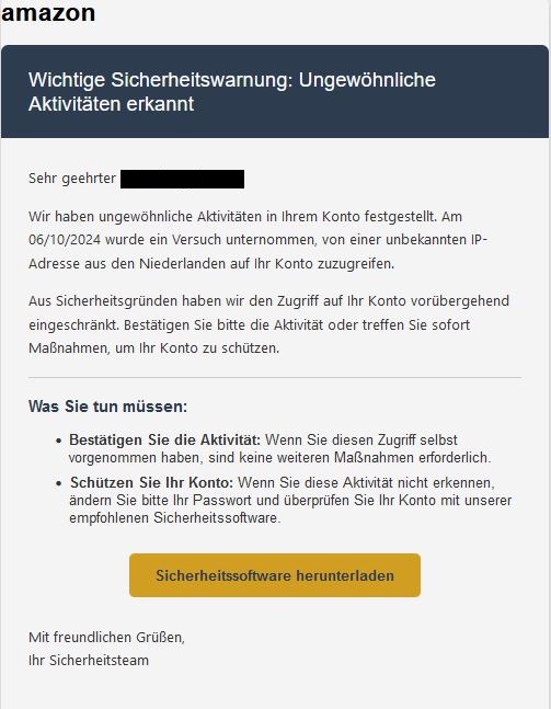 Screenshot einer Phishing-Mail Amazon