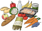 Grafik: Verschiedene Lebensmittel - Obst, Gemüse, Getreideprodukte
